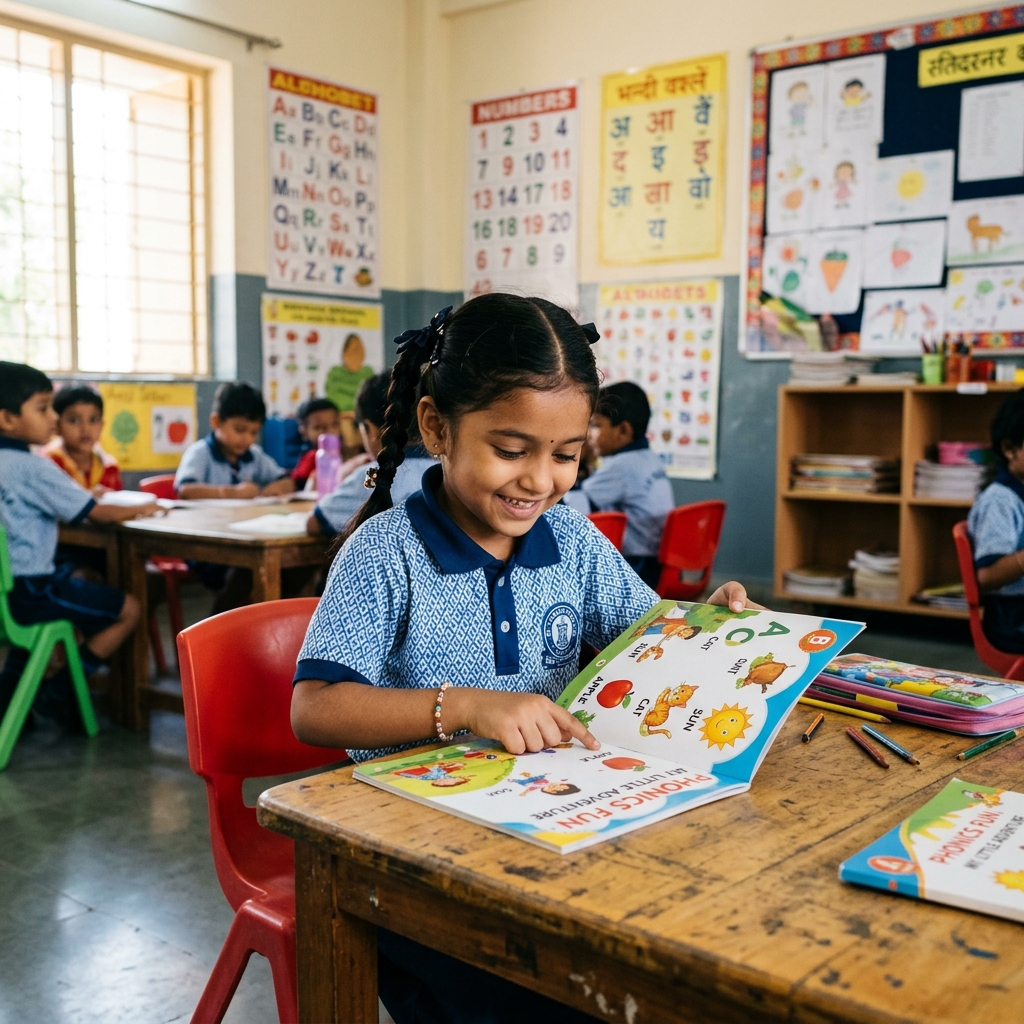 Indian child learning phonics
